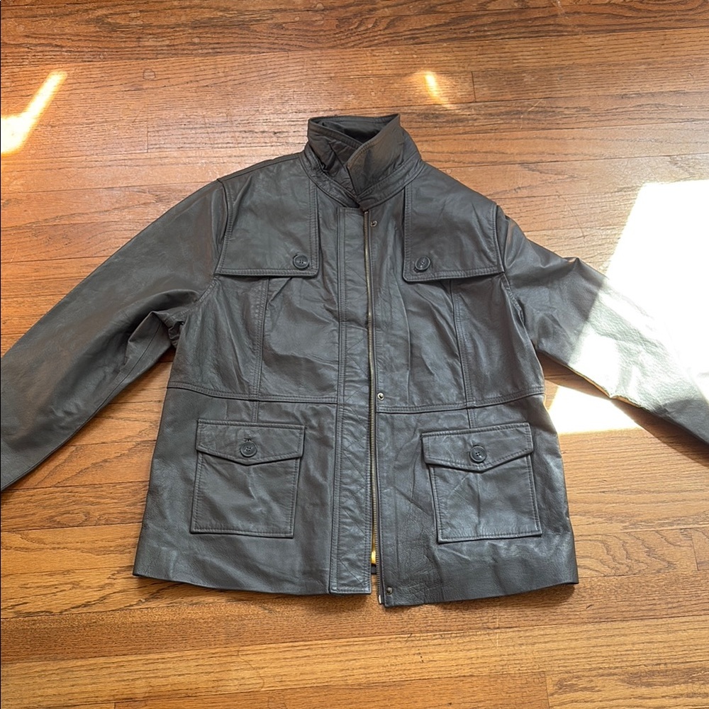 Isaac Mizrahi Black Leather Jacket Utility Style